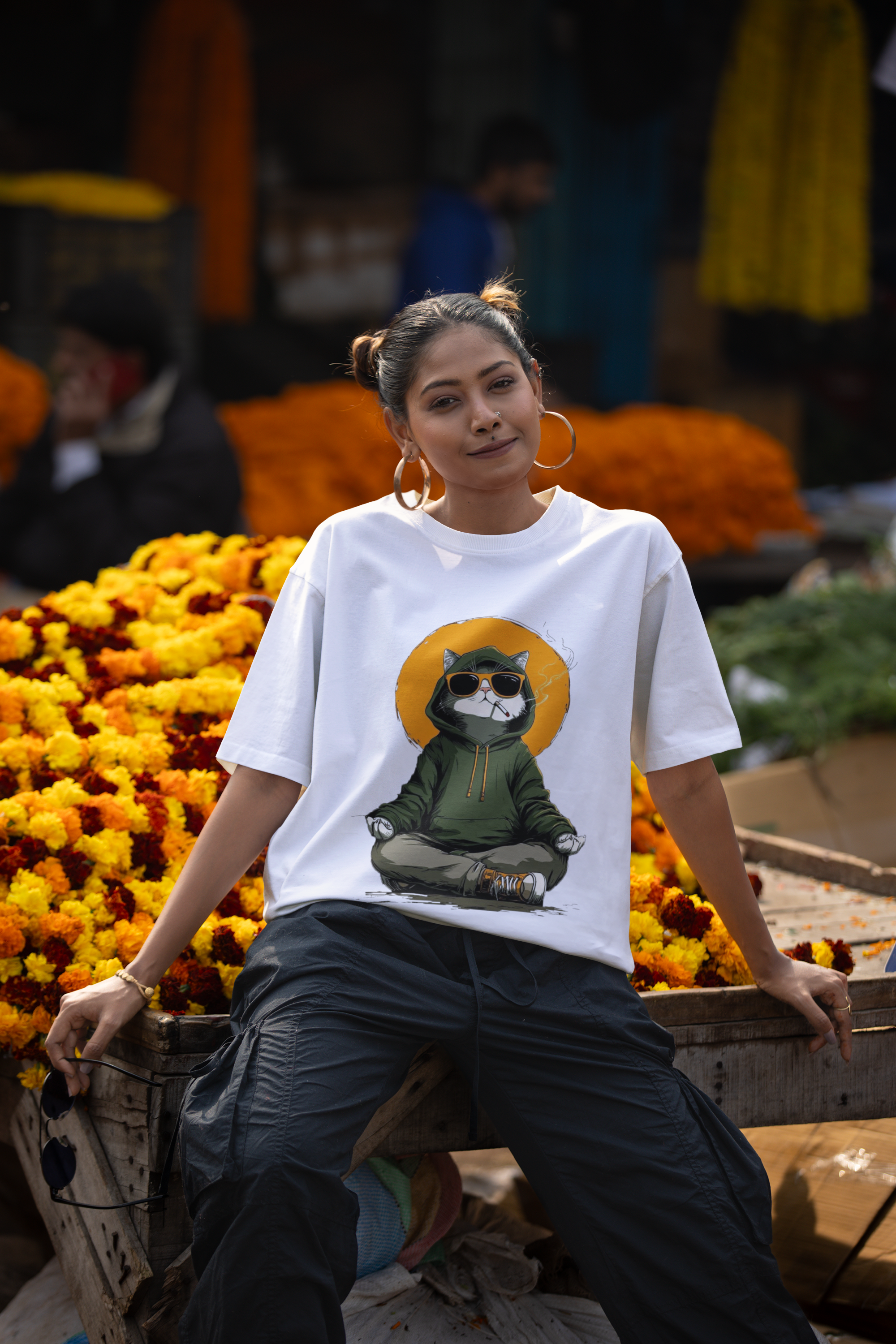 Smoking Cat Oversized T-Shirt